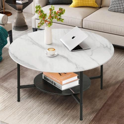 Table Basse Ronde Marbre Noir Design Moderne Salon en situation