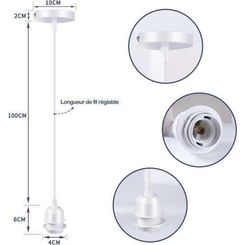 Présentation de Zoom sur Cable Suspension Luminaire Blanc E27, Plafonnier Cuisine, Bar