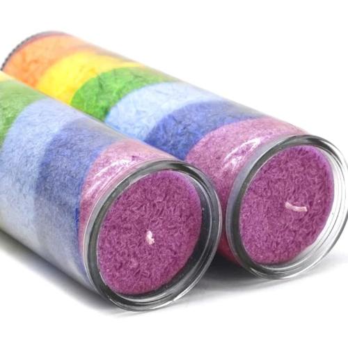 Présentation de Zoom sur Bougies parfumées en verre Chakra, lot de 2, multicolores