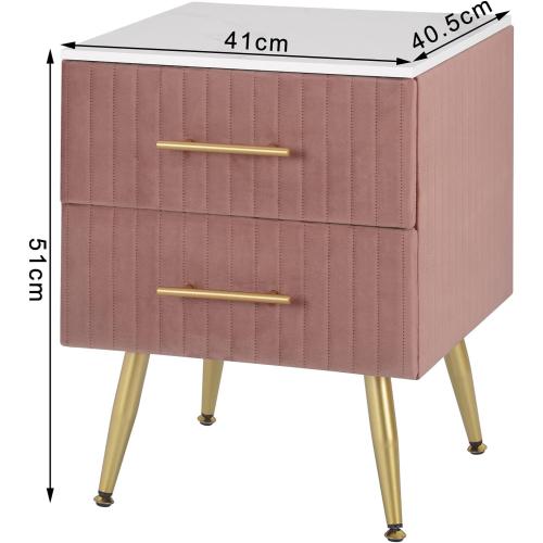 Présentation de Zoom sur Table de Chevet Velours Rose, 3 Tiroirs, Rangement