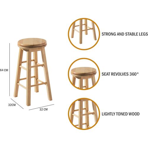 Présentation de Zoom sur Tabouret Bois Pivotant Hévéa, Design Élégant, Confort Optimal