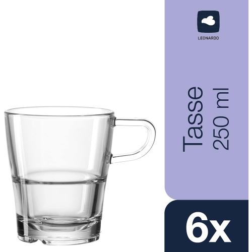 Présentation de Mug Senso Verre Transparent Set de 6, LEONARDO en situation