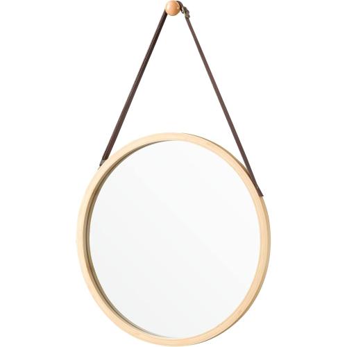 Présentation de Zoom sur Miroir Mural Rond, Design Élégant, Cadre Bambou Naturel