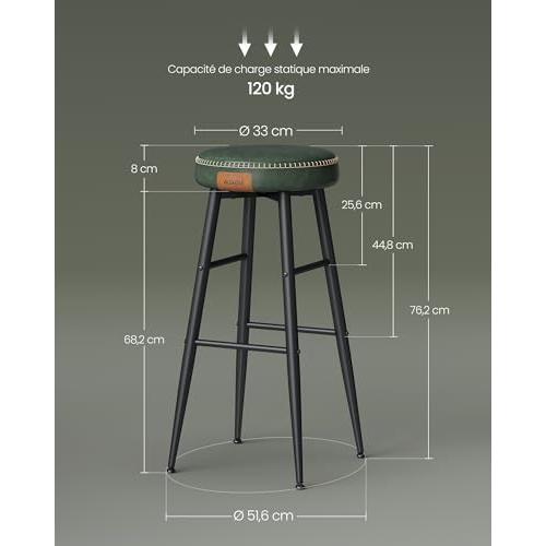 Présentation de Zoom sur Lot de 4 Tabourets de Bar VASAGLE EKHO avec Coutures PU