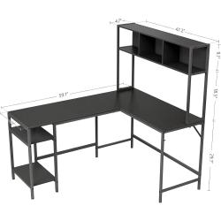 Bureau d'angle L Noir, table ordinateur, rangement industriel en situation