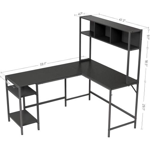 Présentation de Bureau d'angle L Noir, table ordinateur, rangement industriel en situation