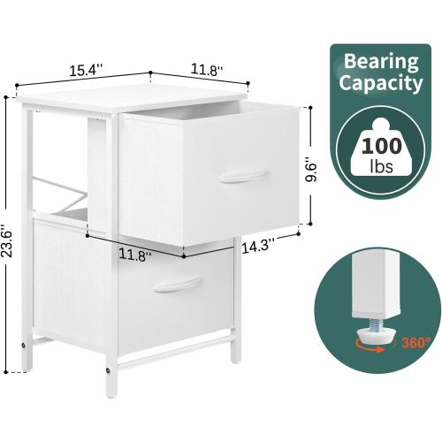 Présentation de Tables de nuit Yoobure, 2 tiroirs, bois, rangement compact en situation