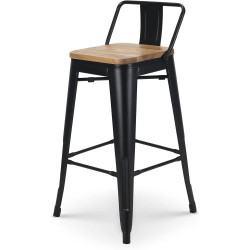 Présentation Kosmi Tabouret Bar Métal Noir Mat, Bois Clair