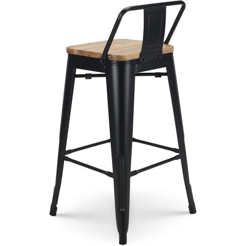 Présentation de Zoom sur Kosmi Tabouret Bar Métal Noir Mat, Bois Clair