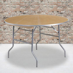 Table pliante bois ronde, acier, naturel, meubles Flash en situation