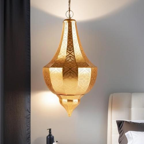 Présentation de Présentation Lampe Suspension Marrakesch, Luminaire Marocain Doré, Vintage