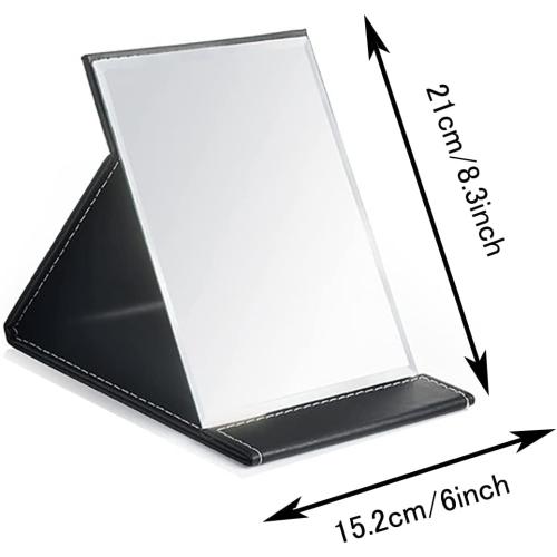 Présentation de Miroir de Bureau Portable Cuir PU Pliable Noir en situation