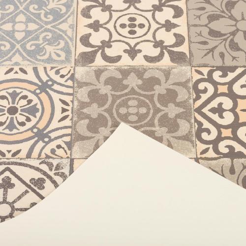 Présentation de Zoom sur Tapis Vinyle Cuisine Optique Carrelage Beige Pergamon