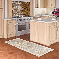 Présentation Tapis Vinyle Cuisine Optique Carrelage Beige Pergamon