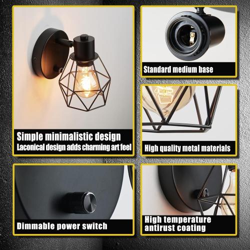 Présentation de Zoom sur Applique Murale Industrielle Dimmable Lightess, Noir, Retro