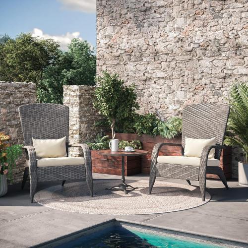 Présentation de Zoom sur Mondeer Chaise Adirondack, Fauteuil Jardin Rotin PE, Gris Brun