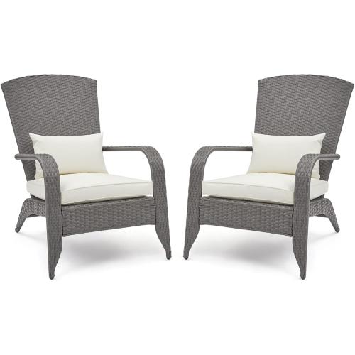 Présentation de Présentation Mondeer Chaise Adirondack, Fauteuil Jardin Rotin PE, Gris Brun