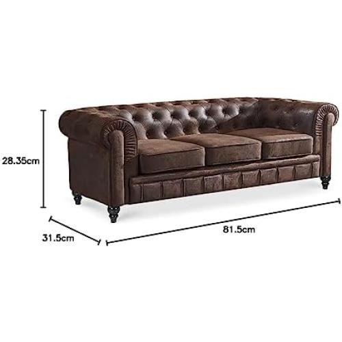 Présentation de Zoom sur Canapé Chesterfield Vintage 3 Places, Style Intemporel, Confort Luxueux