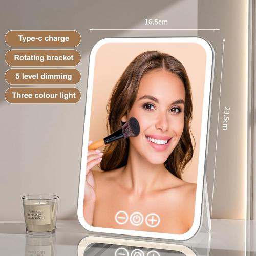 Présentation de Zoom sur Miroir Maquillage LED Rechargeable, Éclairage 3 Couleurs, Tactile