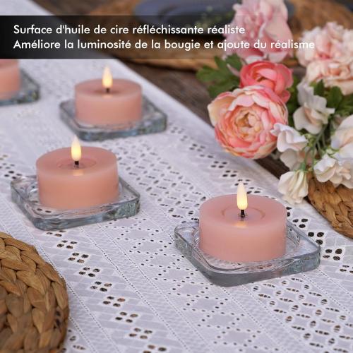 Présentation de Zoom sur Bougies LED votives rose pâle, lot de 4, cire véritable