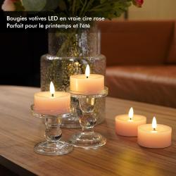 Bougies LED votives rose pâle, lot de 4, cire véritable en situation