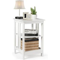 Présentation Table de Chevet Bois Design Élégant 3 Niveaux Blanc