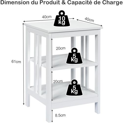 Présentation de Zoom sur Table de Chevet Bois Design Élégant 3 Niveaux Blanc