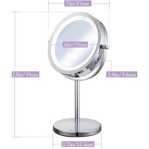 Présentation de Zoom sur Miroir Grossissant Lumineux Meowoo, Rotation 360°, Double Face