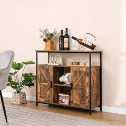 WEENFON Armoire rangement, buffet étagère réglable marron, noir en situation