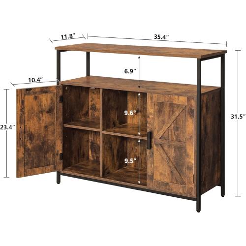 Présentation de Zoom sur WEENFON Armoire rangement, buffet étagère réglable marron, noir