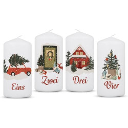 Présentation Bougies de Noël imprimées GRAVURZEILE, lot de 4, décoratives