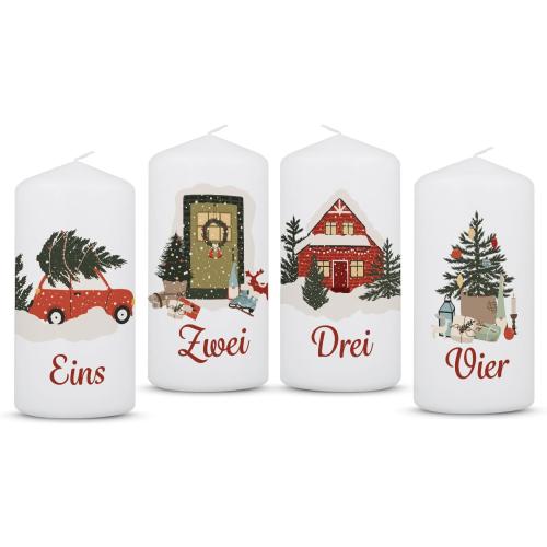 Présentation de Présentation Bougies de Noël imprimées GRAVURZEILE, lot de 4, décoratives