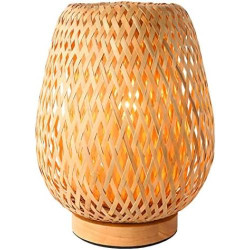 Présentation Petite Lampe de Table en Bambou Boho - Éclairage de Chevet Tissé