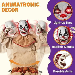 Décoration Clown Animatronique Halloween, Yeux Lumineux, Son Effrayant en situation