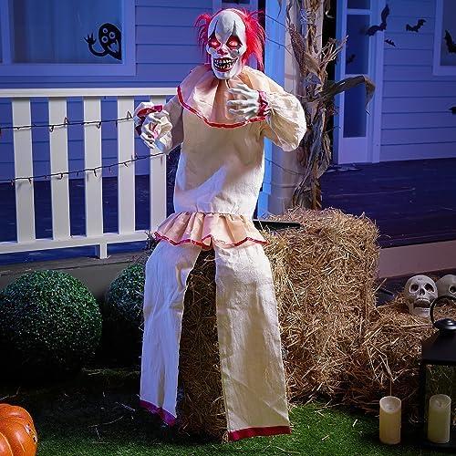 Présentation de Zoom sur Décoration Clown Animatronique Halloween, Yeux Lumineux, Son Effrayant