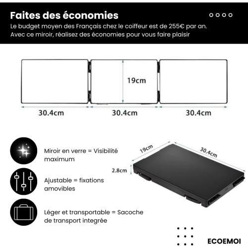 Présentation de Zoom sur Miroir 360 degrés Coiffure Eco Emoi, Portable, Pliable