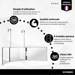 Miroir 360 degrés Coiffure Eco Emoi, Portable, Pliable en situation