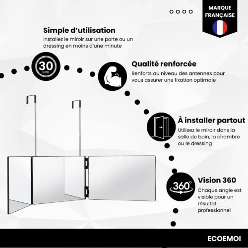 Présentation de Miroir 360 degrés Coiffure Eco Emoi, Portable, Pliable en situation