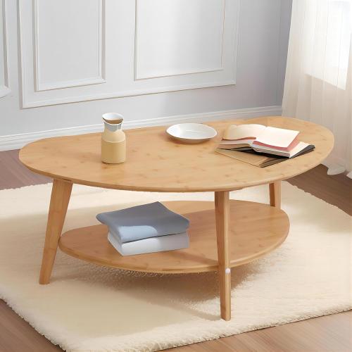 Présentation de Zoom sur Table basse ovale moderne NAVREX, double couche, rangement