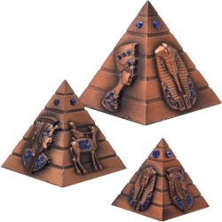 Présentation Figurines Pyramide Égyptienne Bronze Vintage, 3 Pièces