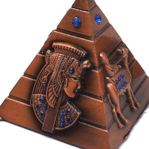 Présentation de Zoom sur Figurines Pyramide Égyptienne Bronze Vintage, 3 Pièces