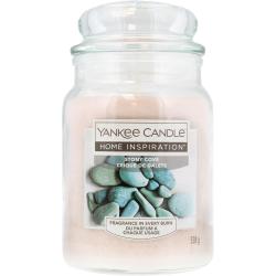 Présentation Bougie parfumée Yankee Candle Stony Cove, orange, musc blanc