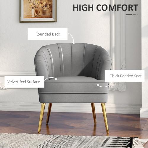 Présentation de Zoom sur Fauteuil velours gris HOMCOM, pieds dorés, salon