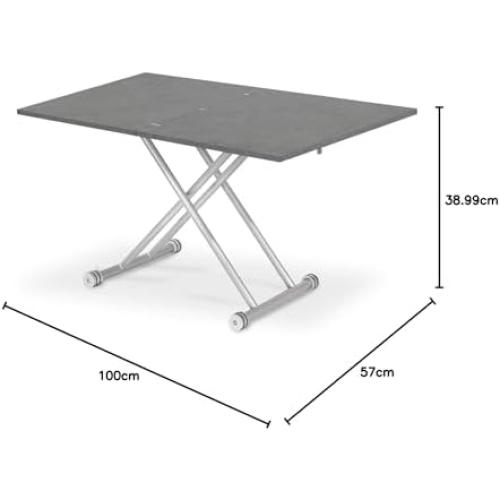 Présentation de Table Basse Relevable Philadelphia, Effet Béton, Design Moderne, Salon en situation