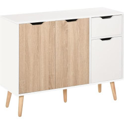 Présentation Buffet Design Scandinave Homcom, 2 Placards, Blanc, Chêne Clair