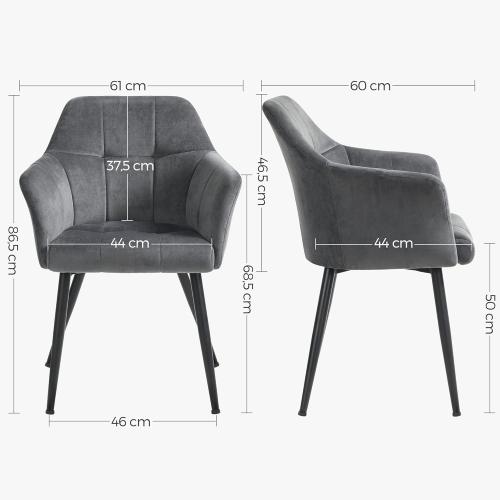 Présentation de Zoom sur Chaise Salle à Manger Velours Gris, Fauteuil Rembourré