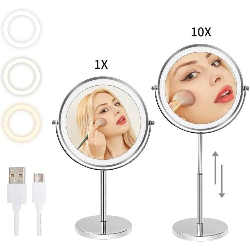 Présentation de Miroir maquillage lumineux LEDeeLED, grossissant 1x 10x en situation