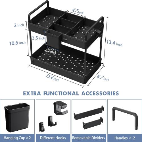 Présentation de Zoom sur Organiseur Sous-Évier 2 Étages - Rangement Comptoir Salle de Bain