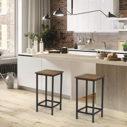 Tabourets de Bar Industriels Bois, Fer, Lot de 4 en situation