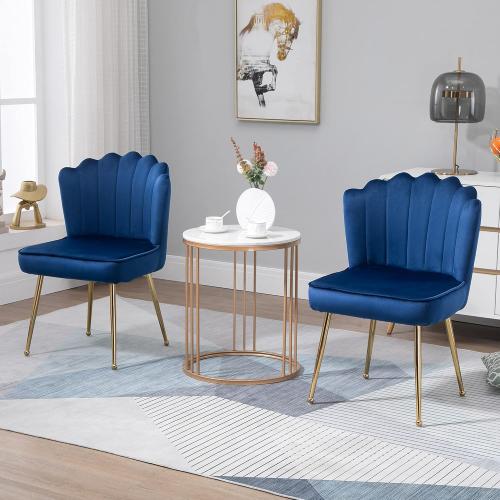 Présentation de Zoom sur Chaises modernes rembourrées effet velours, bleu, 2 pièces